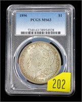 1896 Morgan dollar, PCGS slab certified MS-63