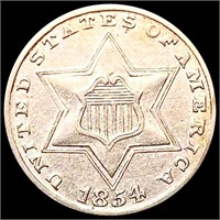 1854 Silver Three Cent CHOICE BU