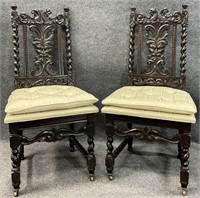 Pair Antique North Wind Carved Side Chairs