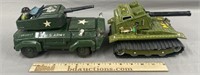 2 Vintage Tin Tank Toys
