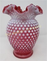 Hobnail - Fluted Top Vase - 8 " - Cranberry