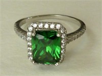 .925 Ring with Green Rectangle Stone - 2.9 grams