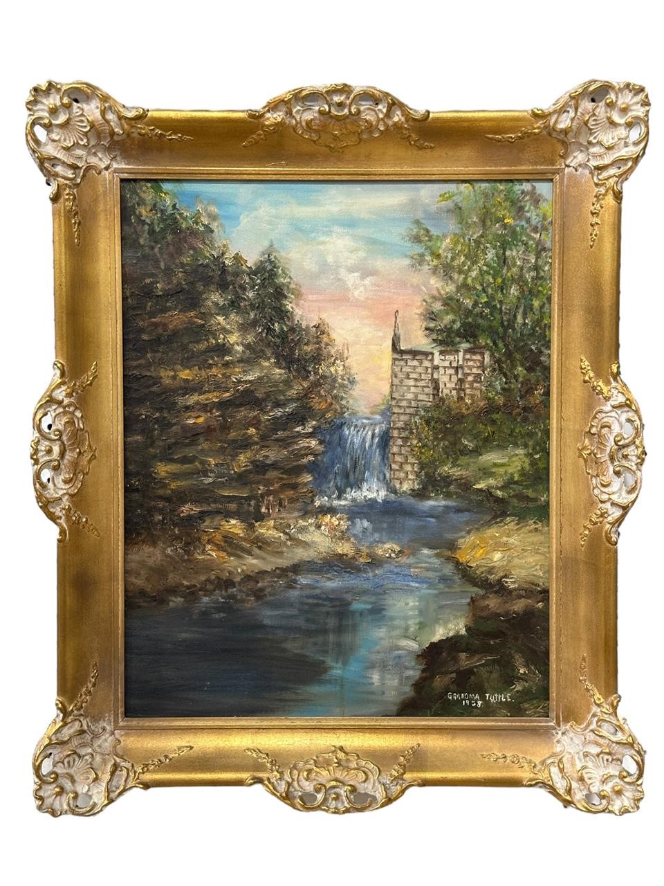 Oil on Canvas Waterfall River Scene