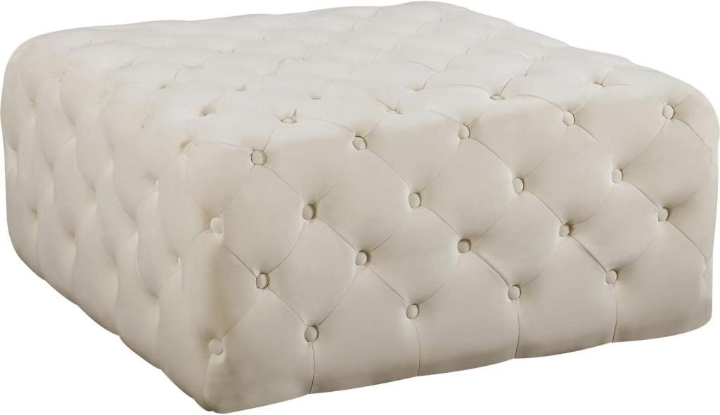 Contemporary Cream Velvet Upholstered Ottoman