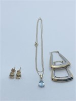 14K - YELLOW AND WHITE GOLD TRIANGLE EARRINGS,
