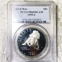 1995-S Civil War Silver Dollar PCGS - PR 69 DCAM