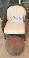 WICKER PORCH CHAIR WITH FABRIC FOOT STOOL