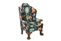 FLORAL UPHOLSTERED WING BACK ARMCHAIR