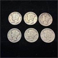 Coins:  Lot of 6 Mercury Dimes 1941-1945