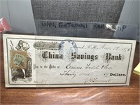 China savings bank with Internal rev stamp