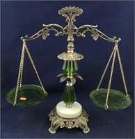 Vintage Green Glass Scale Type Centerpiece