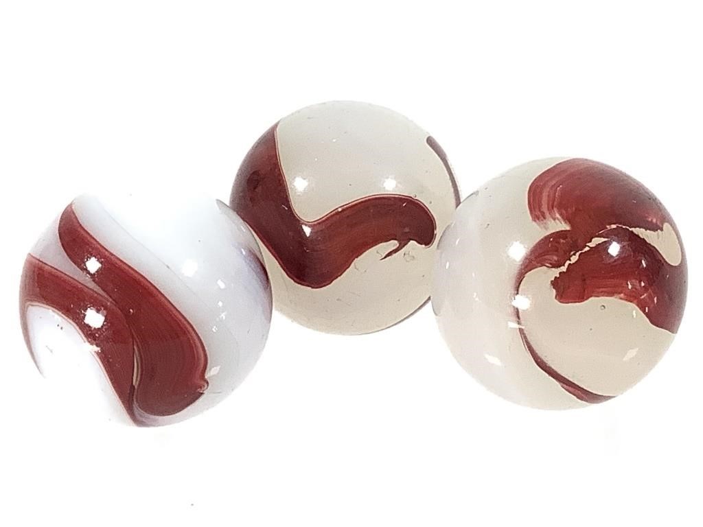 3 - 10/16" - Akro Agate Oxblood Silver & White