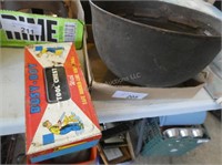 Vintage military helmet and child's tool box