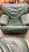 Green leather chair and ottoman - made in Italy