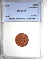 1906 Cent NNC MS-64 RB Netherlands