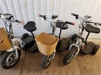 Lot of 3 Trio battery operated scooters, 2 with ke
