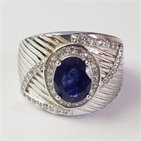 $370 Silver Rhodium Plated Sapphire(3ct) Men'S Rin