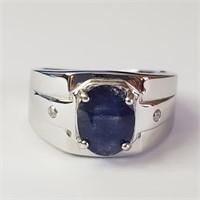 $400 Silver Rhodium Plated Sapphire(4.15ct) Men'S