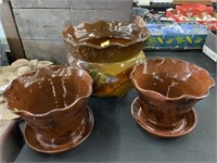 (3) Contemporary Glazed Pottery Planters