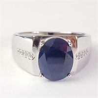 $340 Silver Rhodium Plated Sapphire(4.15ct) Men'S