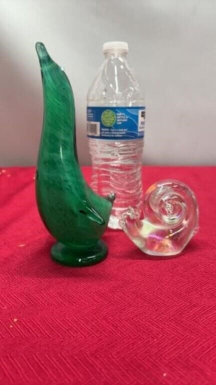 Vintage Iridescent Crystal Clear Art Glass Snail