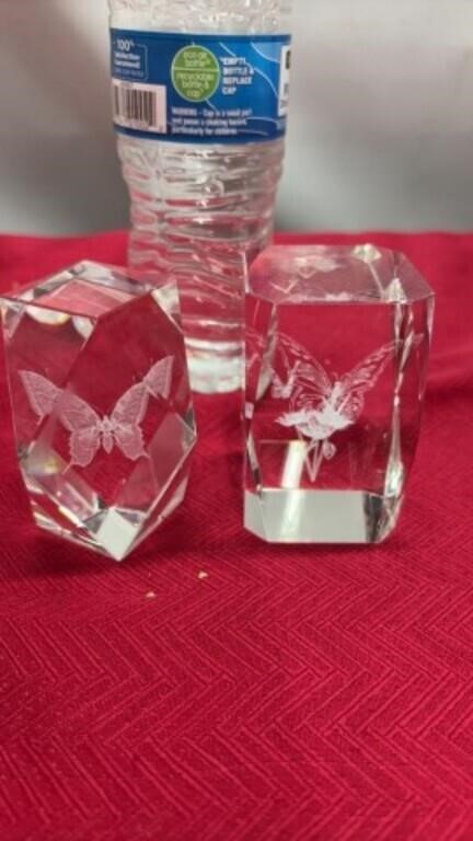 2-Vintage 3D Laser Etched Crystal Block