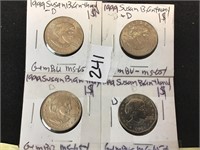 4 Gem BU MS-1 1999-D Susan B Anthony $1 Coins