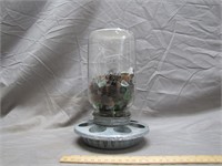Vintage Glass Jar & Metal Chicken Feeder W/Glass