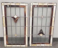 2 antique matching stained & leaded glass