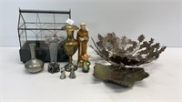 Terrarium, pewter base vase, Hummel figurine