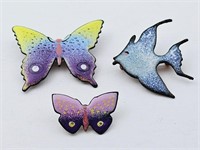 Enamel Over Copper Brooches