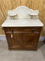 Walnut Victorian Marble Top Wash Stand with