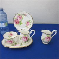 Royal Albert American Beauty Cream & Sugar on Tray