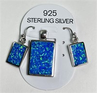 Sterling Blue Fire Opal Pendant/Earrings 8 Grams