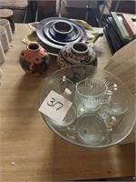 Punch bowl set, globe, vase, etc