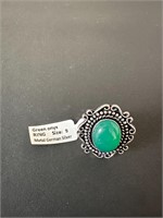 Green Onyx German Silver Ring - Size 9