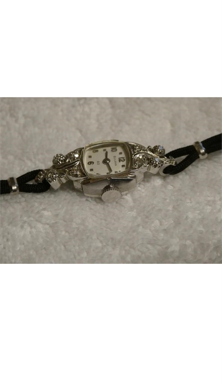 Art Deco 14k Diamond Bulova Watch Near Mint