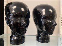 Pair of Black Glass Heads