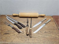 WOODEN Rolling Pin + Sharp Knives + Steel Sarpener