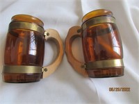 2 Siestaware Amber Mugs W/Wood Handles