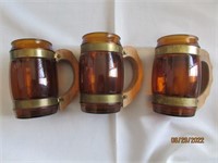 3 Siestaware Amber Mugs W/Wood Handles
