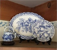 Blue & White Plates & Decorative Tea Pot