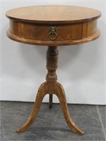 Drum Shape Accent Table w/ 3-Legs & Drawer