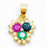 Emerald, Sapphire, Ruby & Diamond Gold Pendant