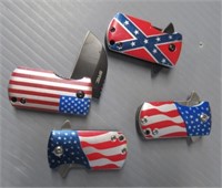 (4) Flag folding knives. Measures: 2 1/4" Long.