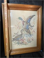 Large 2 Foot Tall Framed Cross Stitch Duck