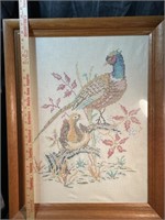 Large Gobbler & Hen Turkey Cross Stitch Framed