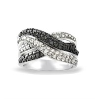Genuine Black & White Diamond 14K Gold Pl Ring