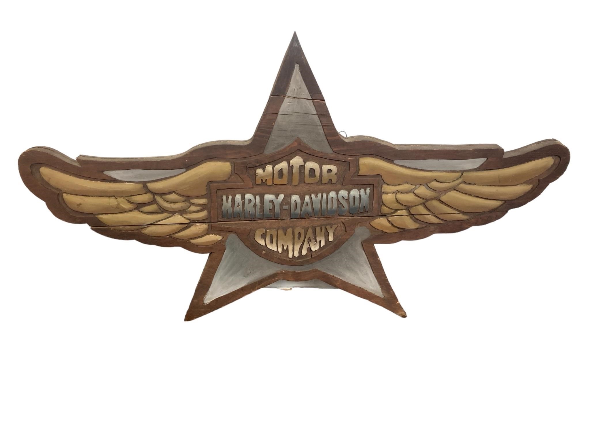 40” Wood Carved Harley-Davidson Decor