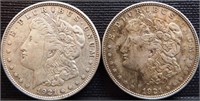 (2) 1921-D Morgan Silver Dollars - Coins
